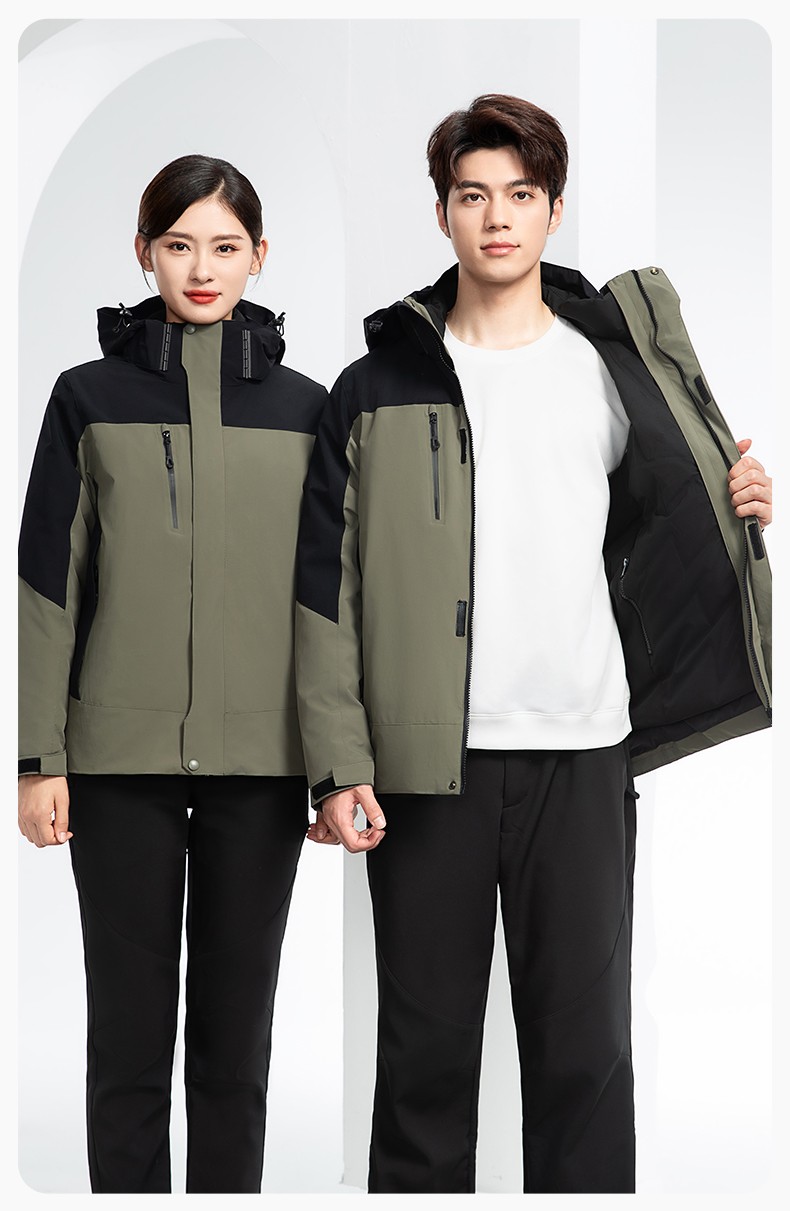 RH-60967 冬季三合一羽絨內(nèi)膽沖鋒衣防風(fēng)防雨保暖鎖溫登山騎行服定制(圖18)