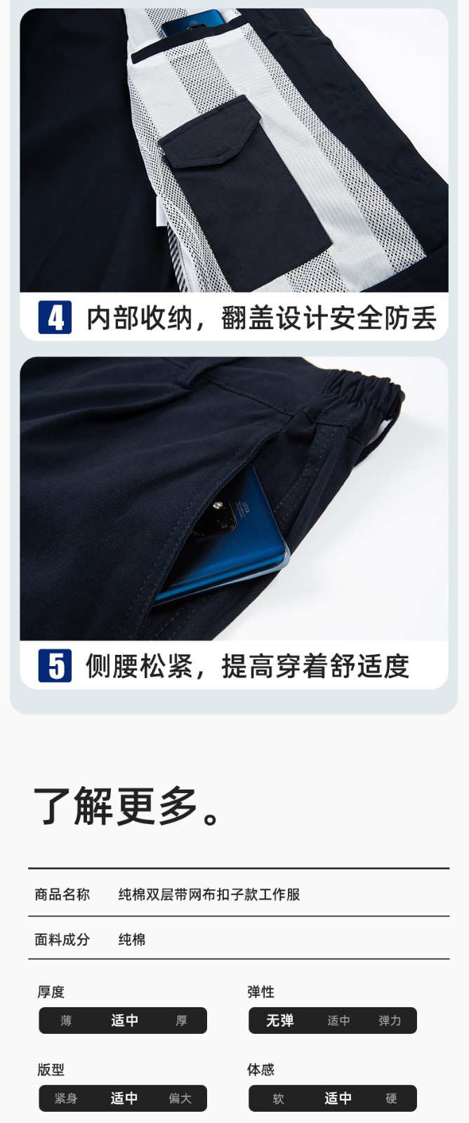 RD-8506 春秋純棉雙層帶網(wǎng)布耐磨透氣電焊工地干活工裝定制(圖9)