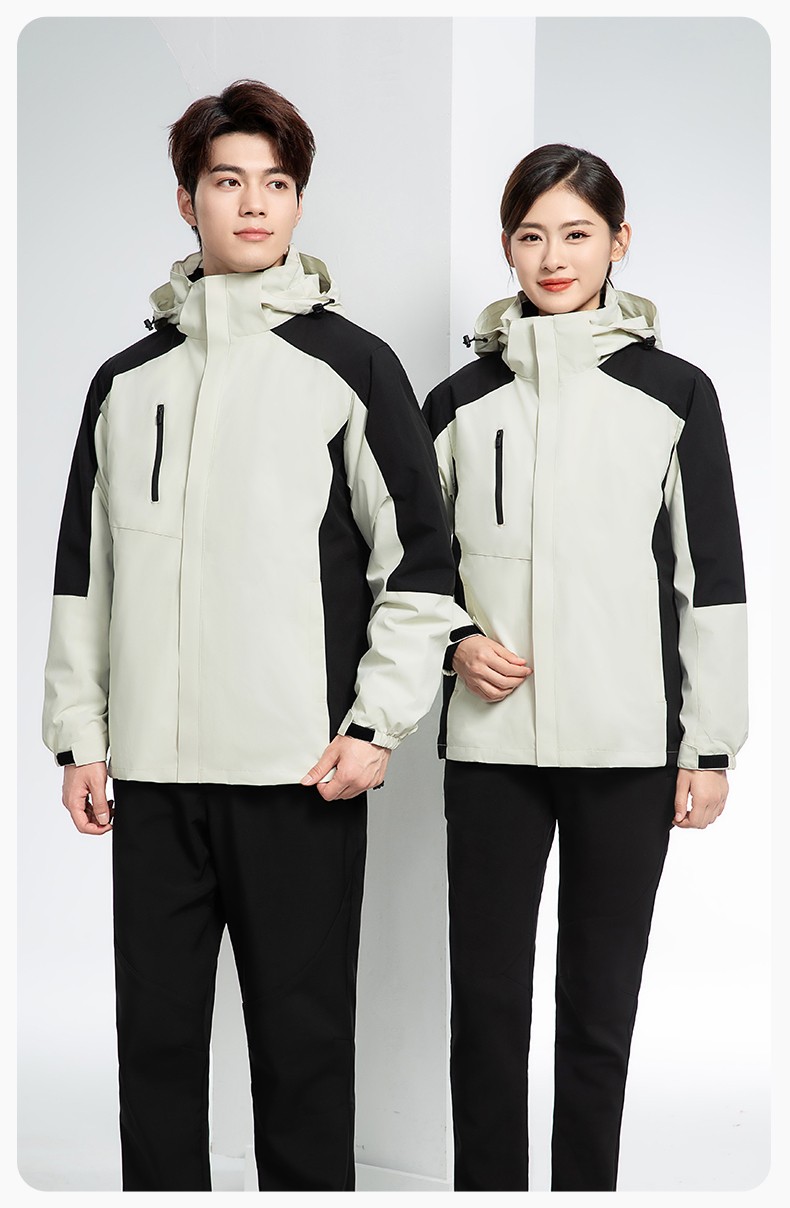 YX-X23 拼色工作服沖鋒衣外套男加絨可拆卸企業(yè)學(xué)校工裝印字登山騎行服定制(圖14)