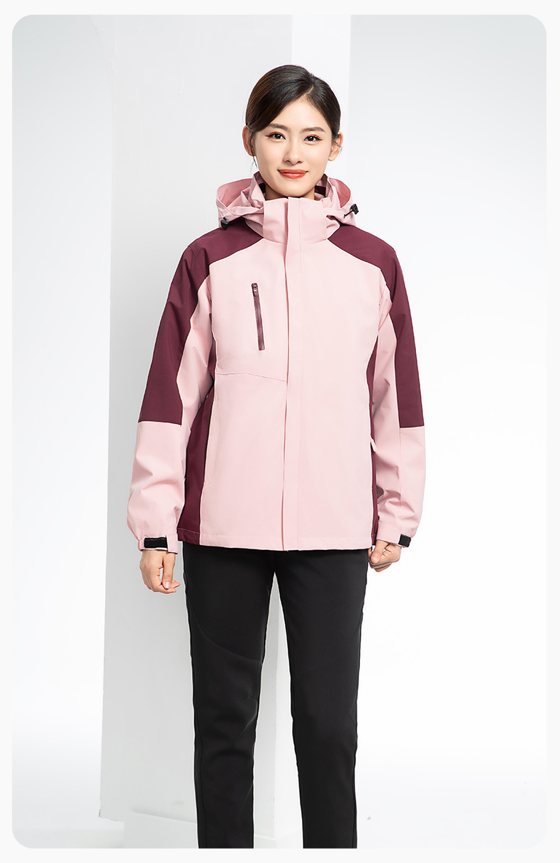 YX-X23 拼色工作服沖鋒衣外套男加絨可拆卸企業(yè)學(xué)校工裝印字登山騎行服定制(圖13)