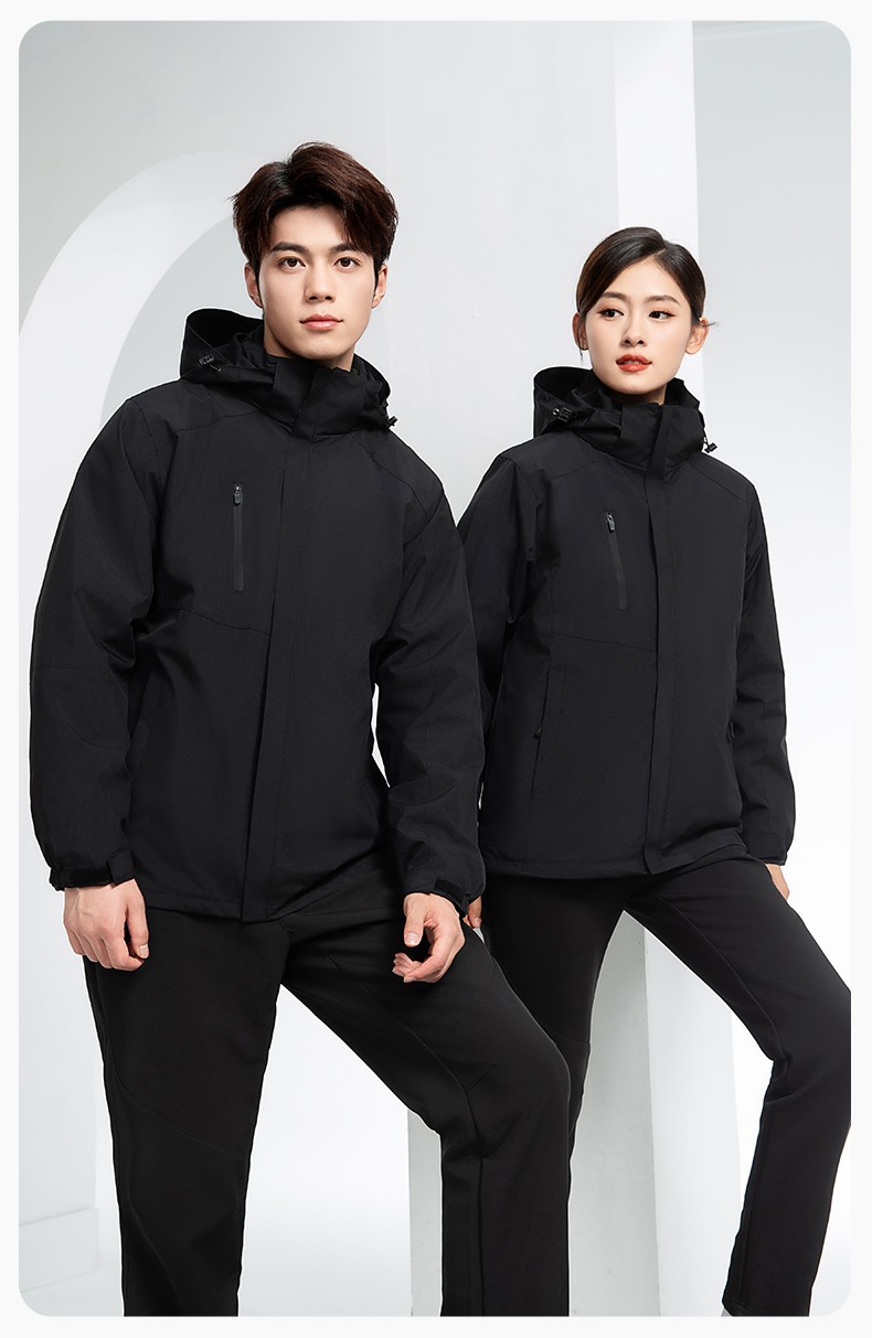 YX-X23 拼色工作服沖鋒衣外套男加絨可拆卸企業(yè)學(xué)校工裝印字登山騎行服定制(圖19)