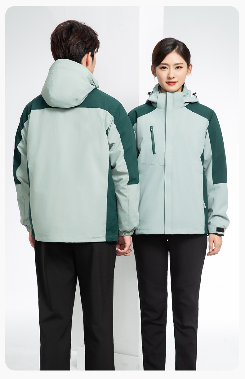 YX-X23 拼色工作服沖鋒衣外套男加絨可拆卸企業(yè)學(xué)校工裝印字登山騎行服定制(圖21)