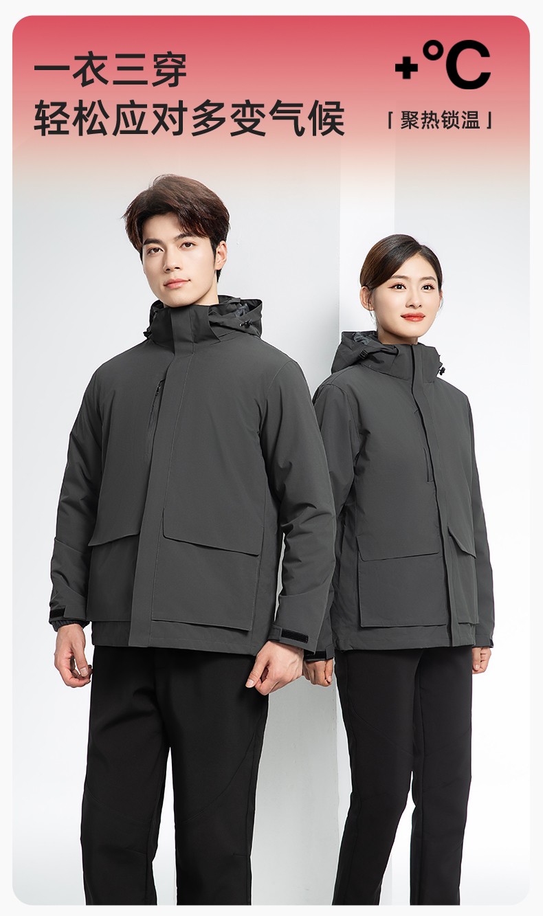 SW-9996 戶外三合一<a href=http://www.ebahriatown.com/chongfengyi/ target=_blank class=infotextkey>沖鋒衣</a>秋冬加絨加厚男女同款搖粒絨沖鋒衣工作服定制(圖1)