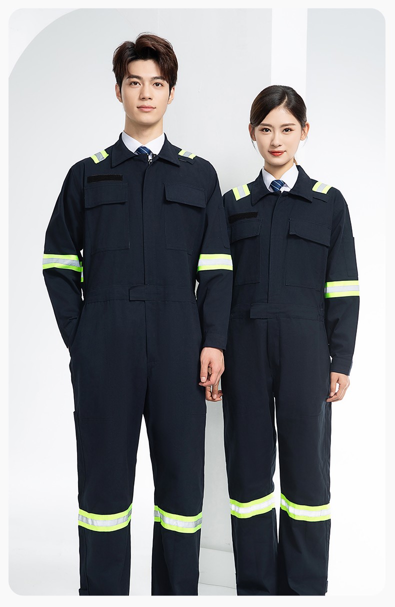 QM8057 全棉長袖連體工作服反光條勞保服機(jī)修服中海油工作服套裝(圖15)