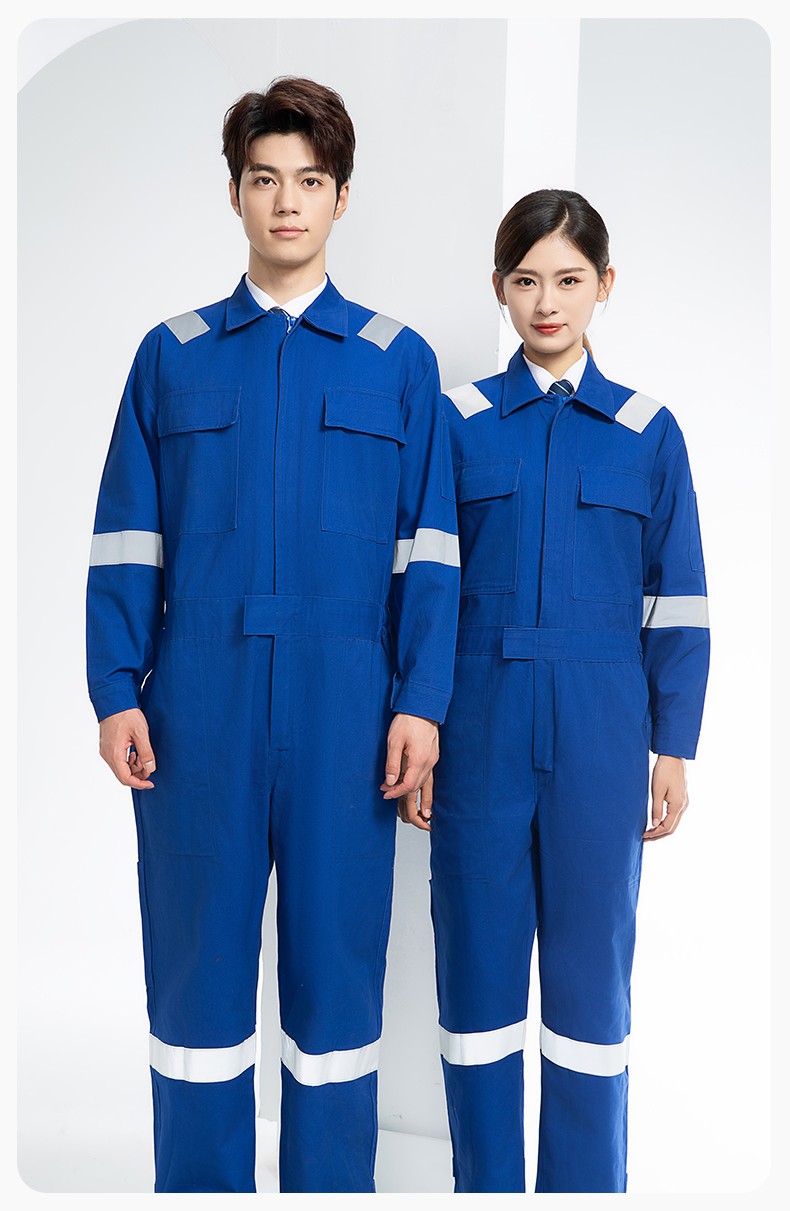QM8669 純棉連體工作服定制男反光耐磨耐臟機(jī)修電焊工船廠海港定制勞保服(圖15)