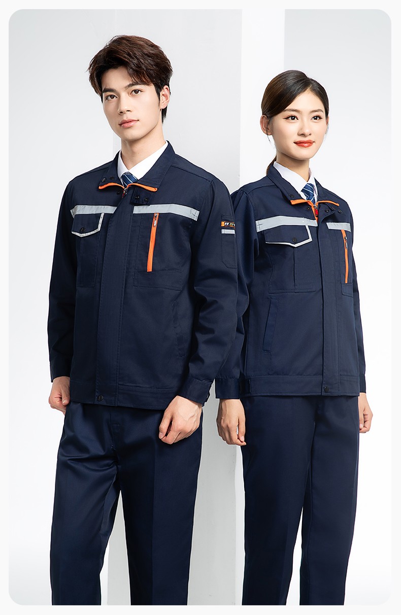DM8038 批發(fā)工作服套裝男耐磨長袖反光條廠服車間汽修企業(yè)工地工裝勞保服(圖14)