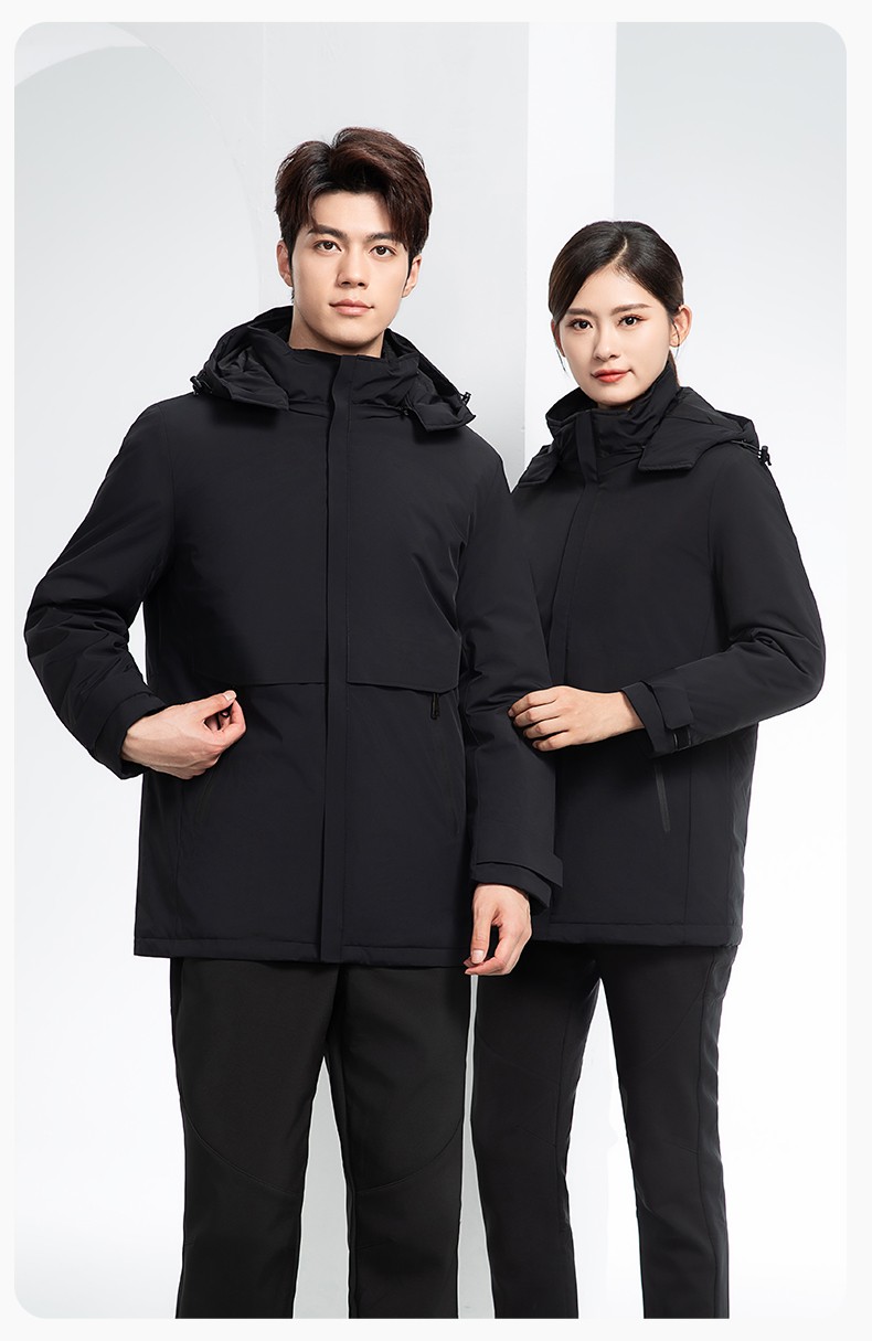 RH-6017 冬季羽絨沖鋒衣中長款工作服男純色加絨加厚保暖公司商務工裝定制(圖17)