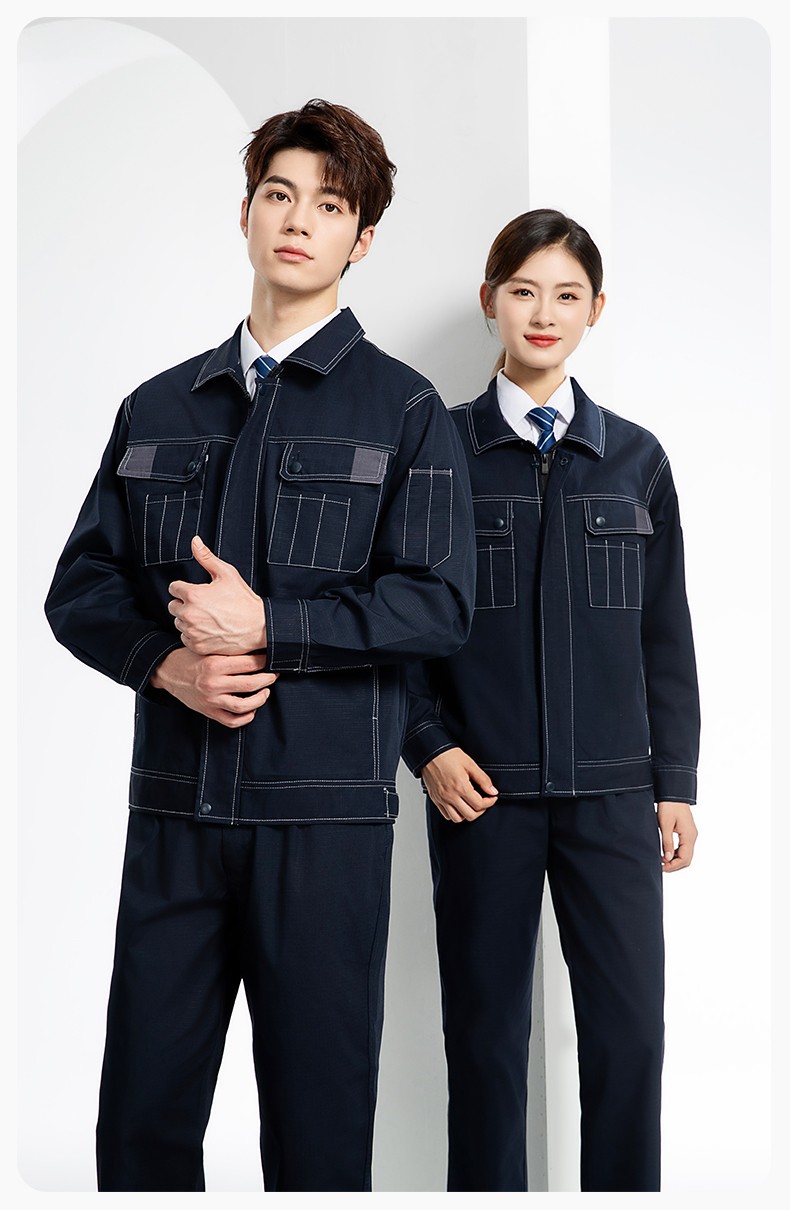 YJ-5603 春秋款防撕裂長袖工作服套裝印logo定制電焊機修男加厚耐磨勞保服(圖13)