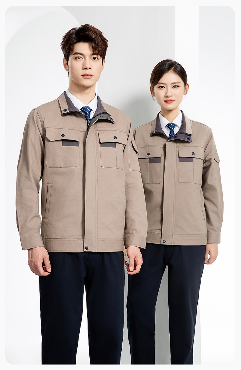 YJ-6901 春秋純棉工作服套裝印字男耐磨工作服機電維修工裝定制勞保工作服(圖12)