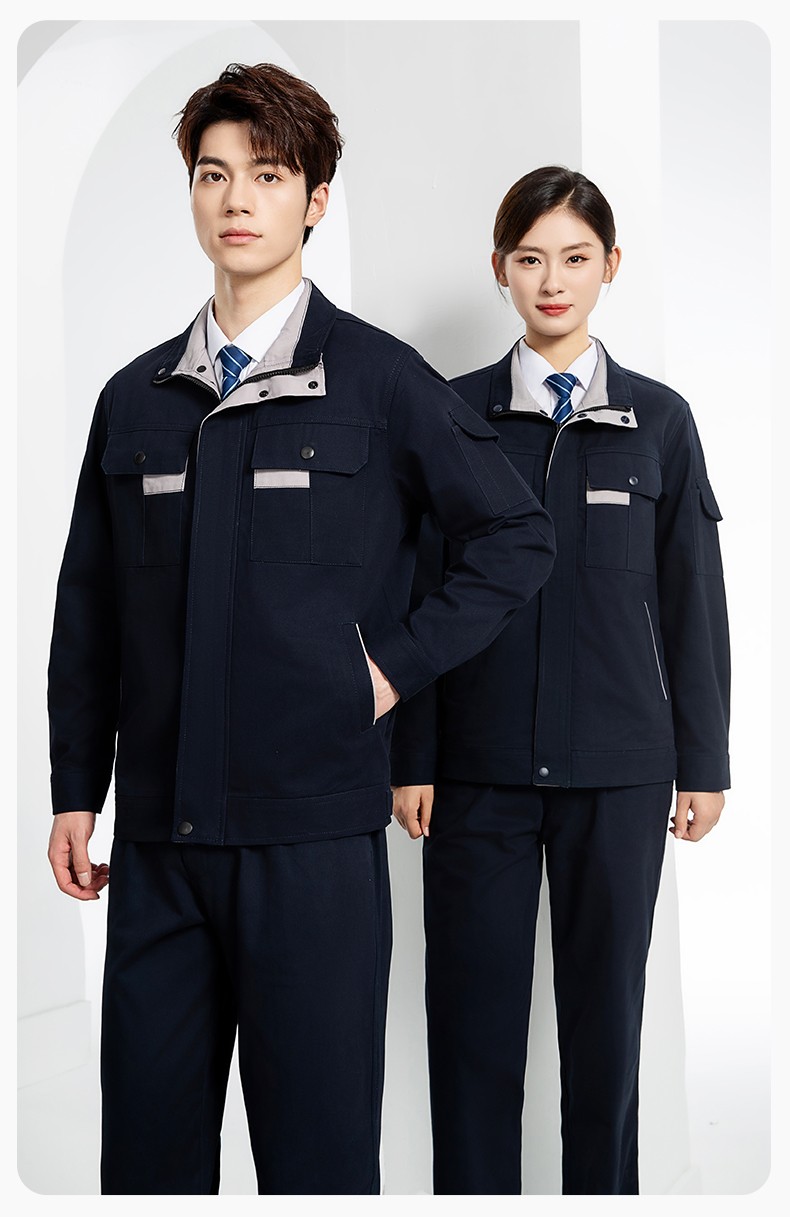 YJ-6901 春秋純棉工作服套裝印字男耐磨工作服機電維修工裝定制勞保工作服(圖13)