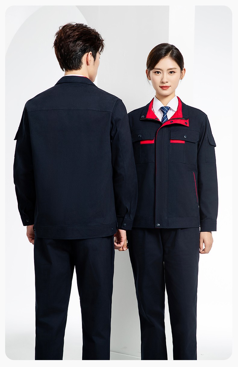 YJ-6901 春秋純棉工作服套裝印字男耐磨工作服機電維修工裝定制勞保工作服(圖18)