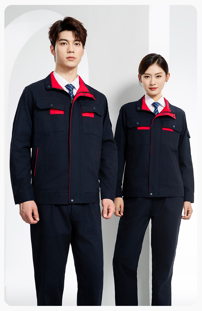 YJ-6901 春秋純棉工作服套裝印字男耐磨工作服機電維修工裝定制勞保工作服(圖17)