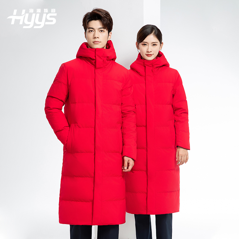 RH-6011 加長寬加厚80絨羽絨大衣 帽子可拆大紅