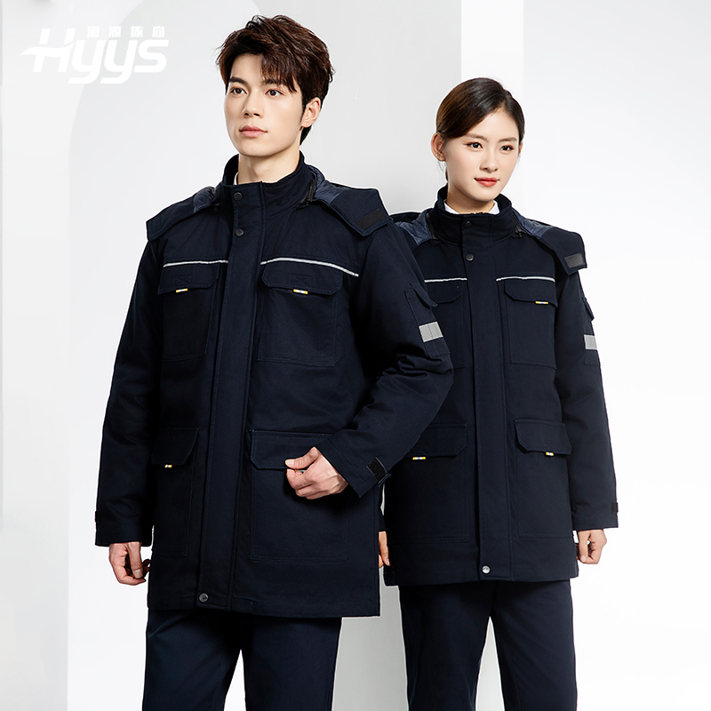 YJ-8902 冬季工作服男女印logo加厚保暖純棉勞保服棉襖車間工廠服定制棉衣