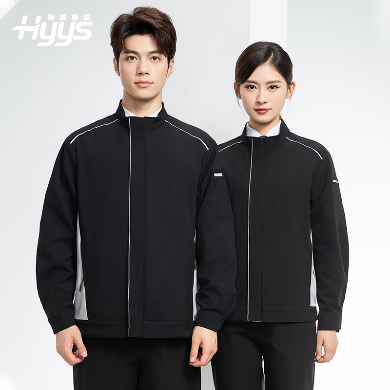 YJ-5608XM 軟殼沖鋒衣工作服春秋套裝男純色防風工裝企業(yè)團體服機修服定制