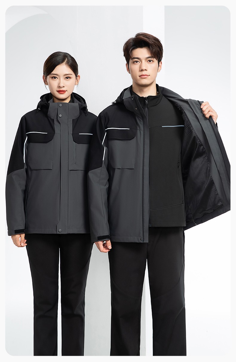 YJ-SK6016 冬季三合一沖鋒衣工作服連帽防風(fēng)防水加絨加厚印logo工裝外套定制(圖17)