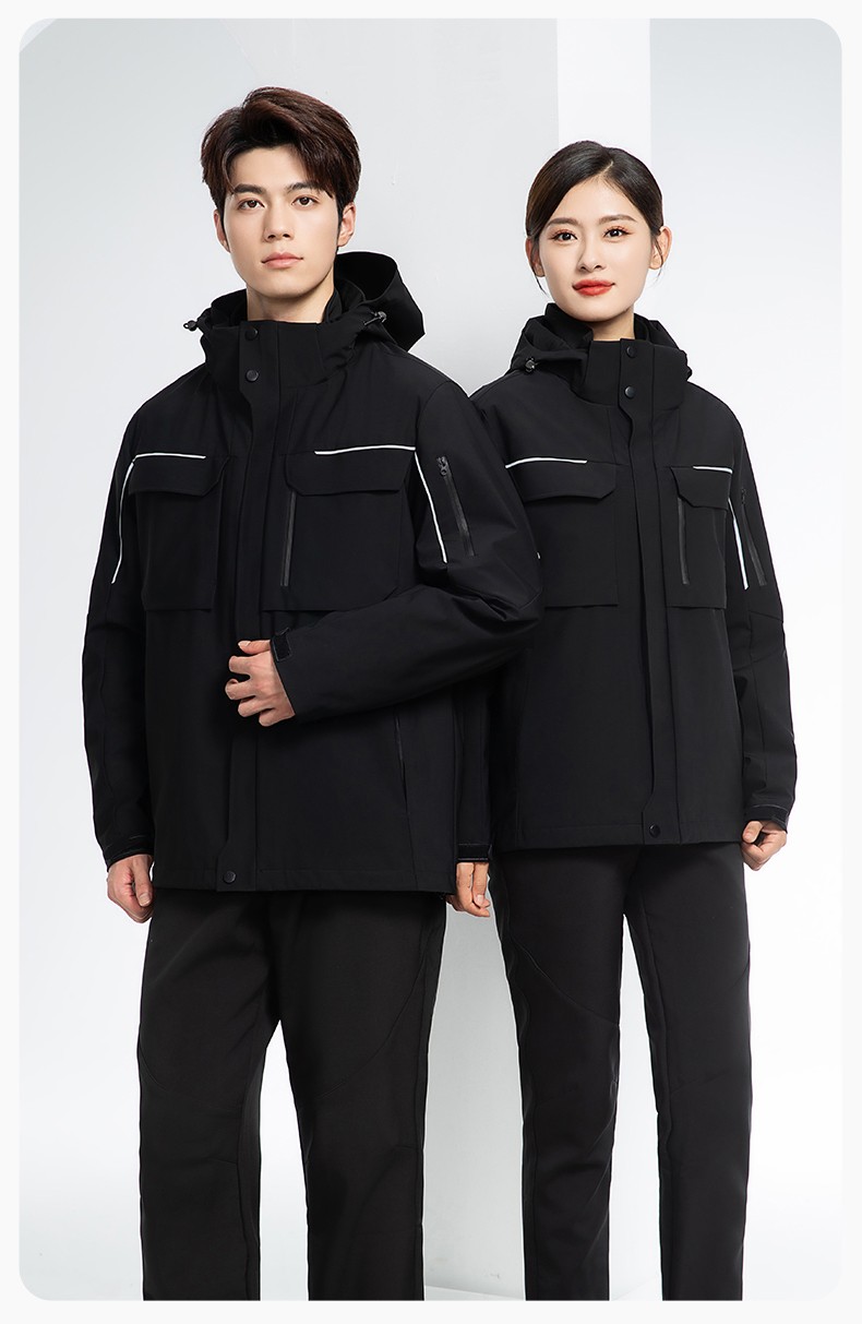 YJ-SK6016 冬季三合一沖鋒衣工作服連帽防風(fēng)防水加絨加厚印logo工裝外套定制(圖22)