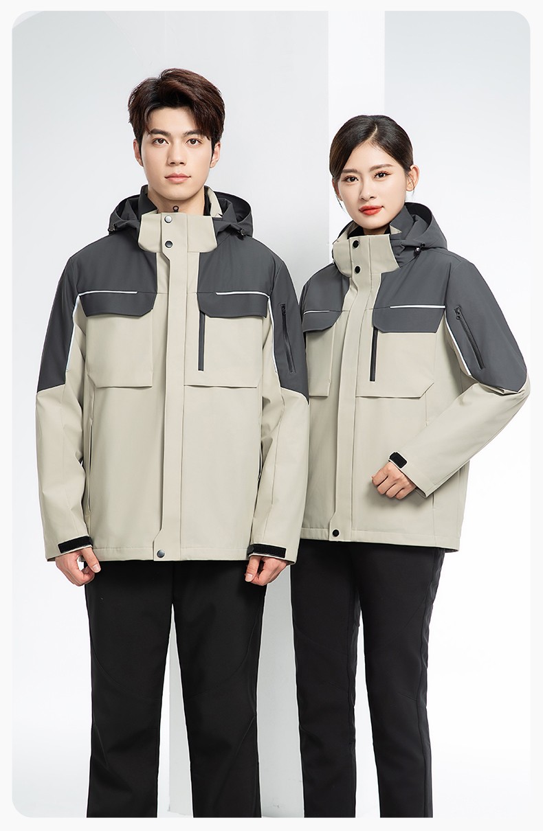 YJ-SK6016 冬季三合一沖鋒衣工作服連帽防風(fēng)防水加絨加厚印logo工裝外套定制(圖23)