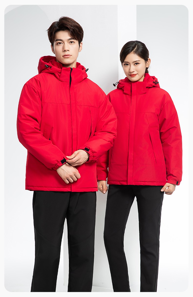 YJ-1915 冬季一體式?jīng)_鋒衣男女純色加絨防寒外套印LOGO公司團(tuán)體服外套定制(圖15)