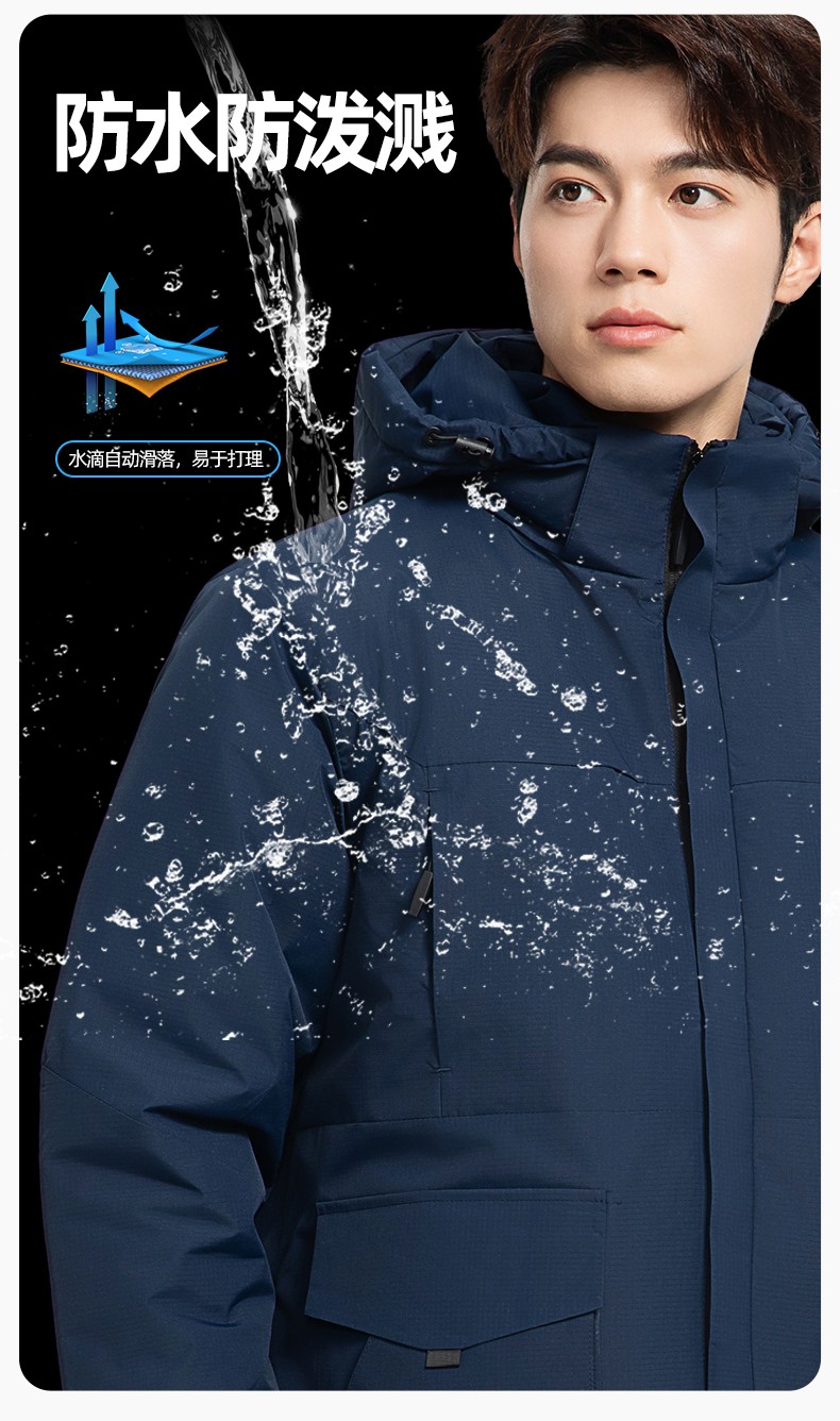 YJ-1916 冬季一體式純色沖鋒衣印LOGO男女兜蓋加厚保暖外套企業(yè)團(tuán)體服外套(圖4)