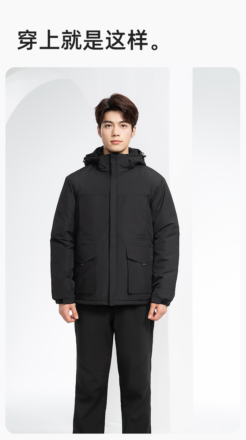 YJ-1916 冬季一體式純色沖鋒衣印LOGO男女兜蓋加厚保暖外套企業(yè)團(tuán)體服外套(圖13)