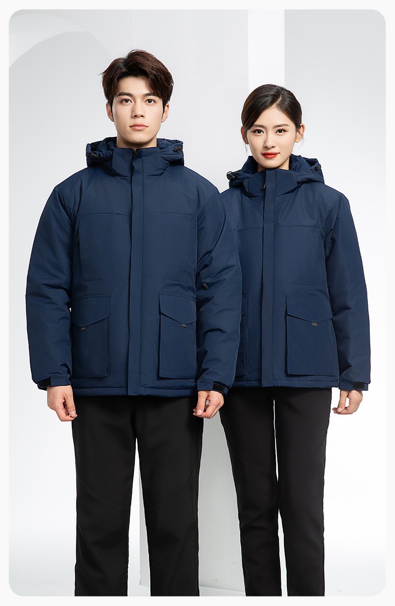 YJ-1916 冬季一體式純色沖鋒衣印LOGO男女兜蓋加厚保暖外套企業(yè)團(tuán)體服外套(圖17)
