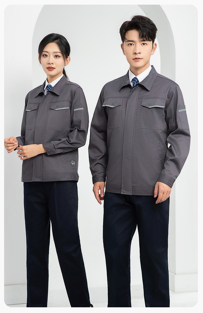 LJ-1809 秋工作服套裝印字男純色汽修長(zhǎng)袖耐磨電焊工工裝勞保服定制(圖16)