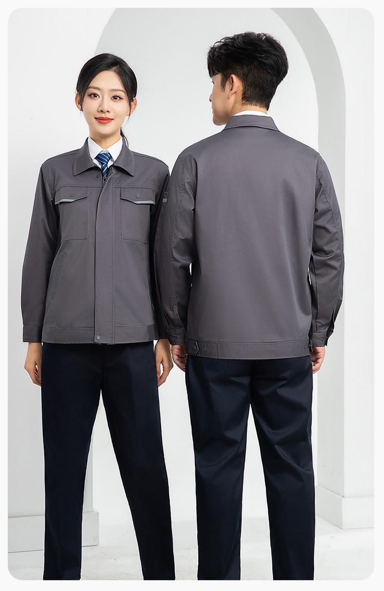 LJ-1809 秋工作服套裝印字男純色汽修長(zhǎng)袖耐磨電焊工工裝勞保服定制(圖17)