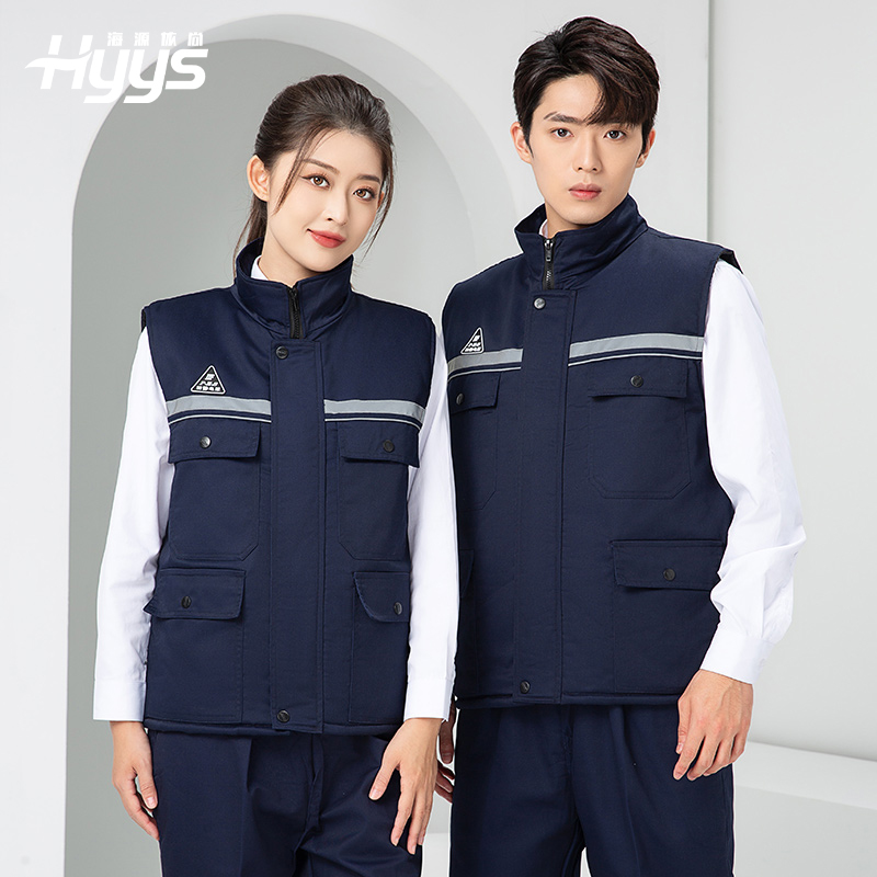 LW-9903 防靜電冬季棉馬甲工作服印繡字男工裝棉馬夾船廠汽修加厚坎肩定制