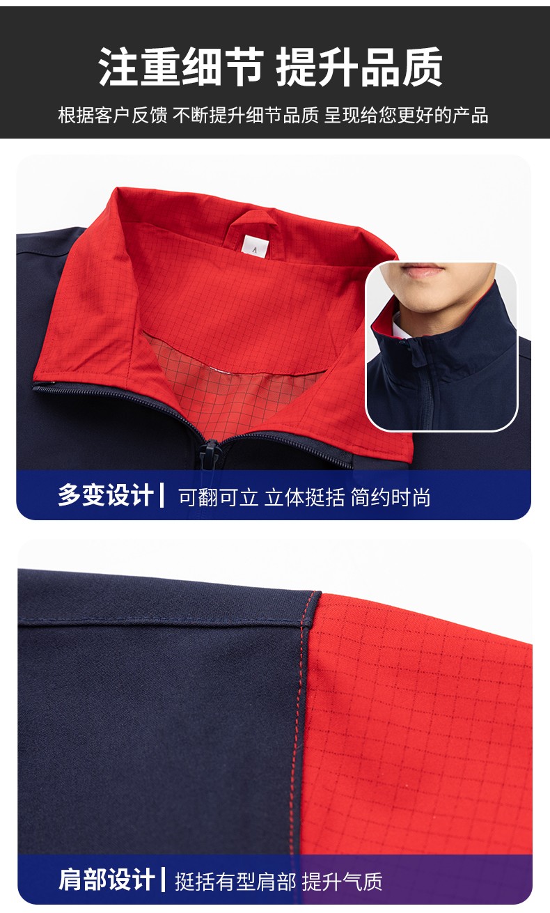 LW-8093 雙層防靜電套裝定制男拉鏈款拼色中石化加油站工廠工裝勞保服印字(圖12)