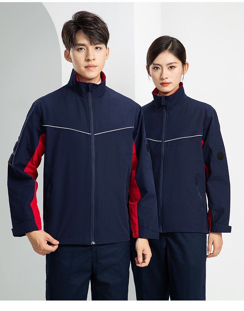 LW-8093 雙層防靜電套裝定制男拉鏈款拼色中石化加油站工廠工裝勞保服印字(圖22)