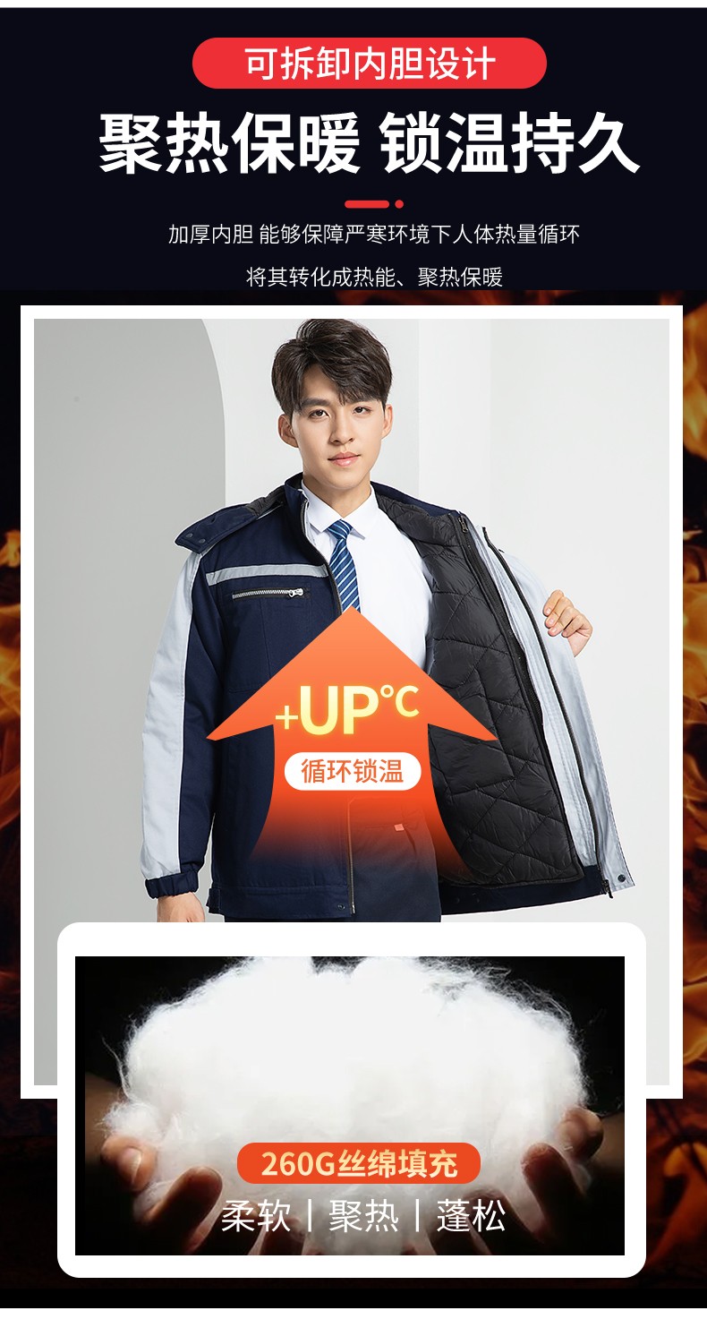 LW-8869Y 冬季羽絨內(nèi)膽工作服棉服定制工廠車間戶外男保溫反光條保暖棉襖棉衣工作服(圖8)