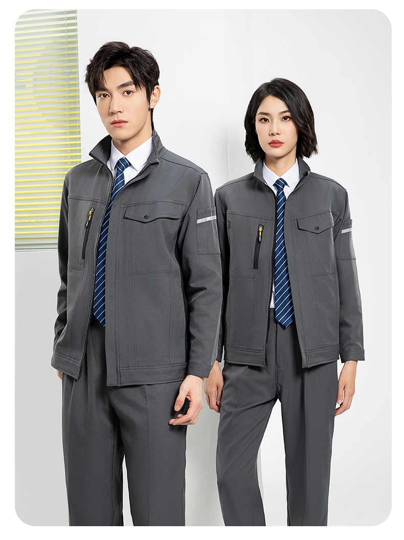 YJ-6509  立領(lǐng)工作服春秋男純色拉鏈款套裝工廠車(chē)間汽修機(jī)修服勞保服定制(圖23)