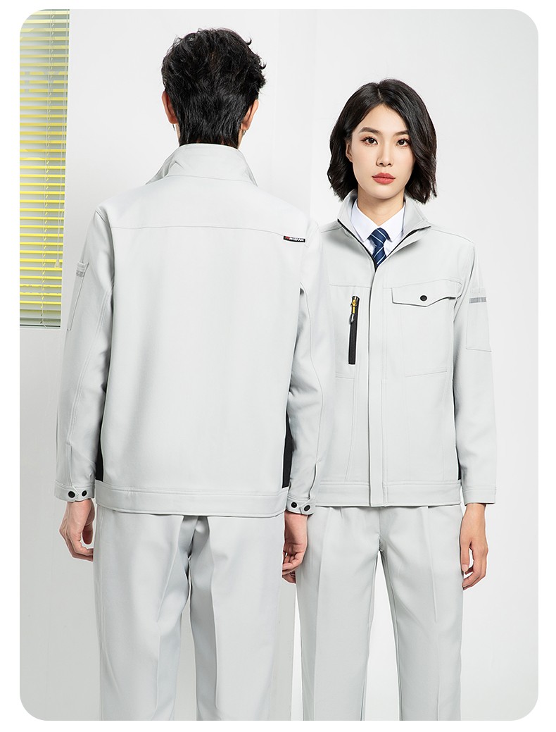 YJ-6509  立領(lǐng)工作服春秋男純色拉鏈款套裝工廠車(chē)間汽修機(jī)修服勞保服定制(圖21)