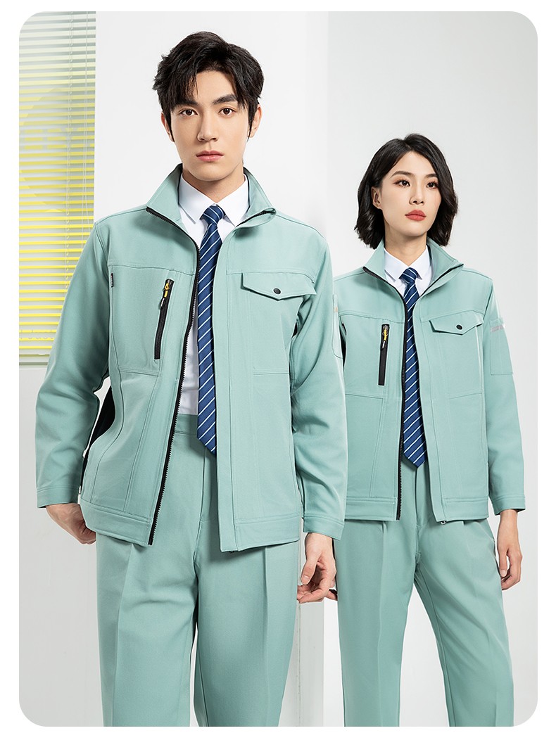 YJ-6509  立領(lǐng)工作服春秋男純色拉鏈款套裝工廠車(chē)間汽修機(jī)修服勞保服定制(圖25)