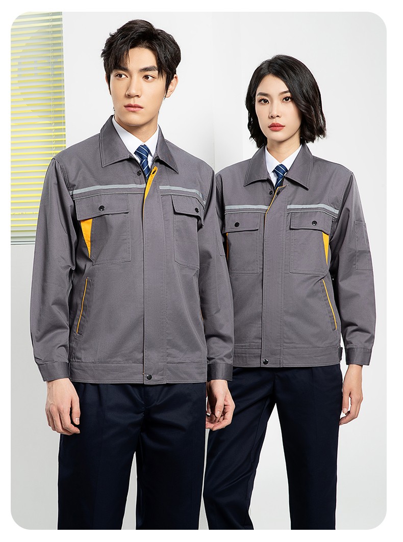 YJ-8005 春秋長袖工作服套裝男雙反光條加油站石油電子化工廠勞保服定制(圖23)