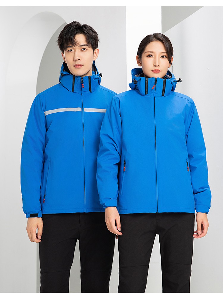 YJ-9805 沖鋒衣定制男女純色可拆卸三合一外套反光條保暖工裝戶(hù)外工作服(圖19)