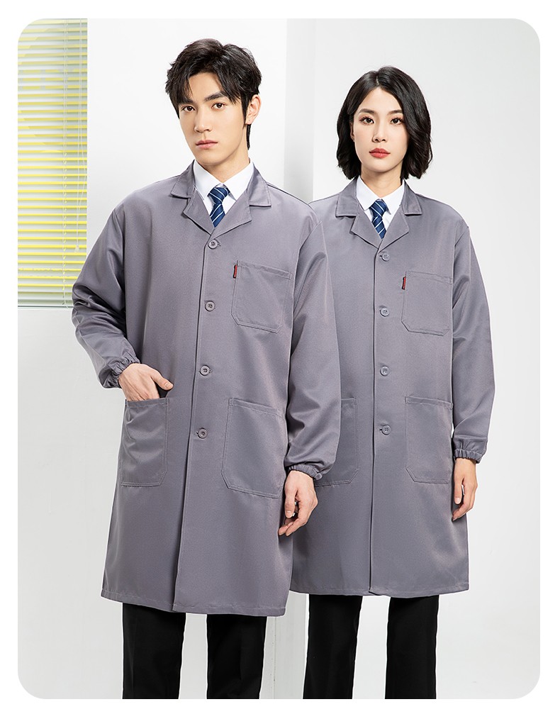 YJ-2301 純色大褂長(zhǎng)袖工作服純色電子廠男女防塵食品廠大褂定制(圖21)