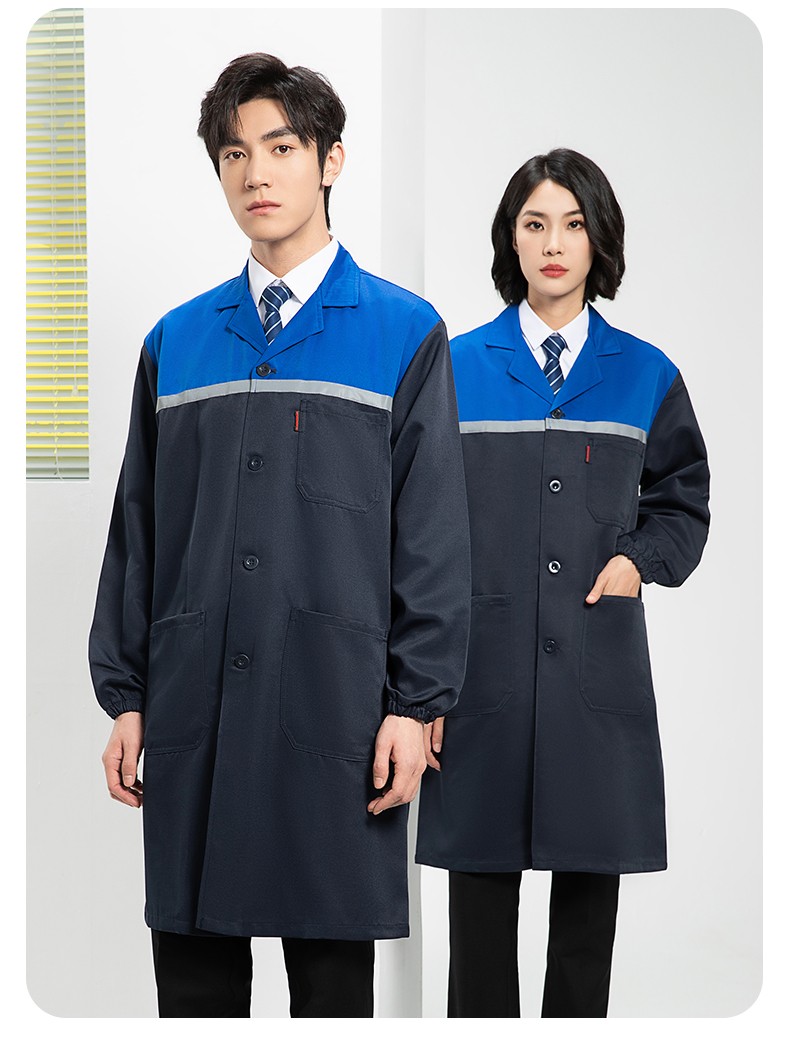 YJ-2303 拼色大褂長款工作服電子白男女倉庫搬運大褂勞保食品廠大褂定制(圖19)