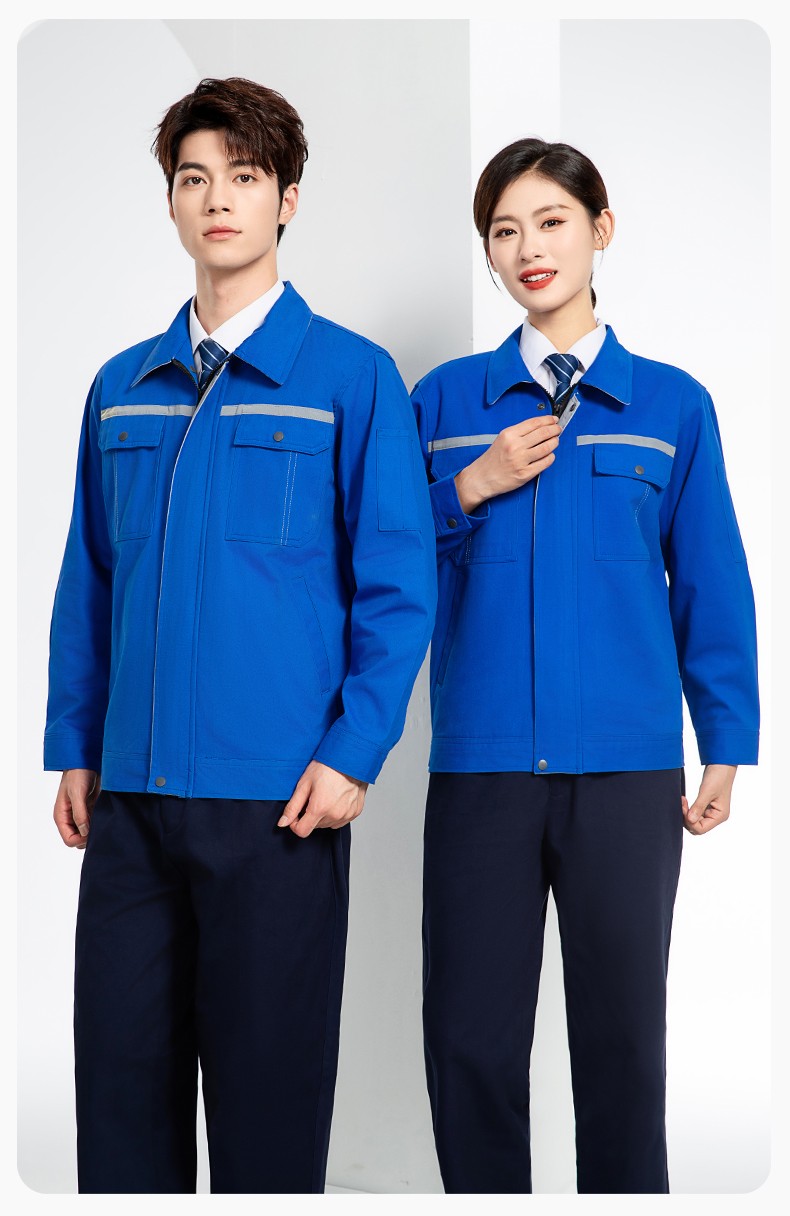 JC-H0535 春秋純棉工作服套裝男汽修工廠電焊服反光條純色工裝勞保服定制(圖14)