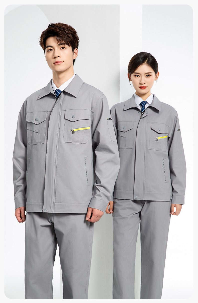 JC-117 純棉春秋工作服套裝男純色全棉加厚耐磨建筑工地電焊機(jī)修服定制(圖13)