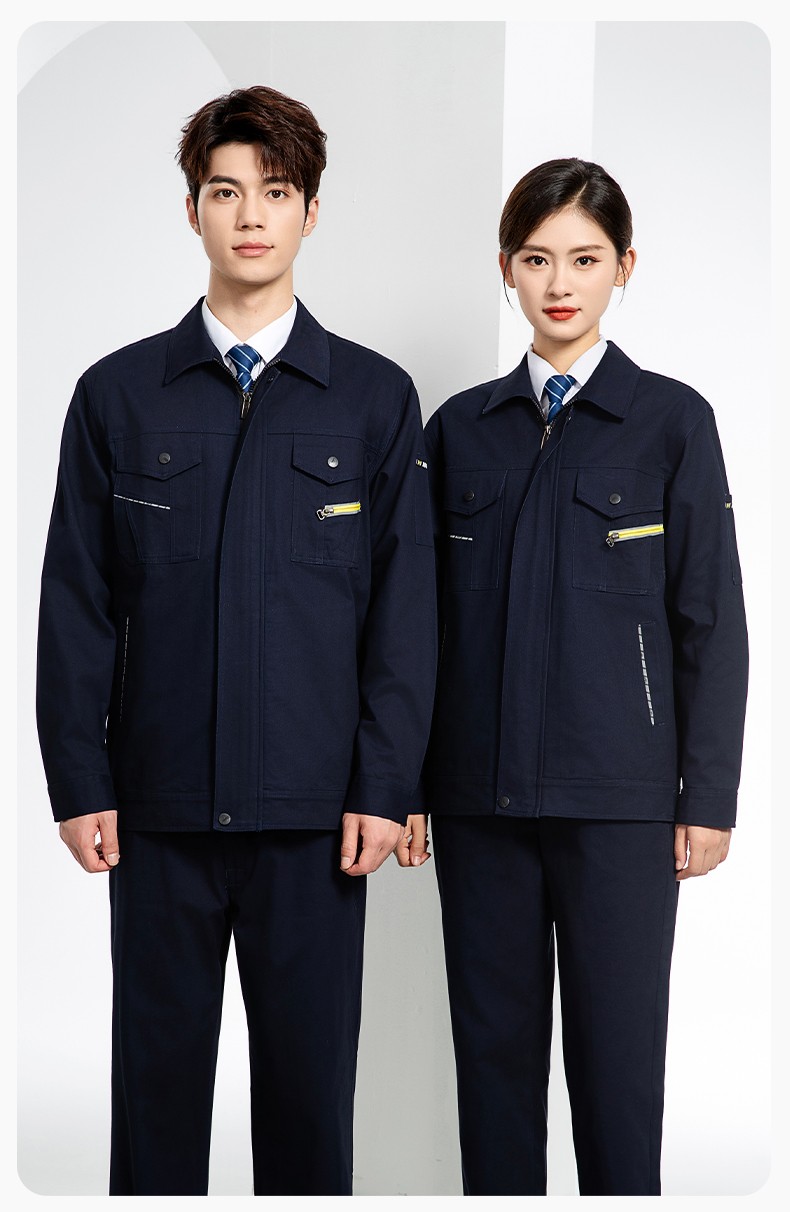 JC-117 純棉春秋工作服套裝男純色全棉加厚耐磨建筑工地電焊機(jī)修服定制(圖15)