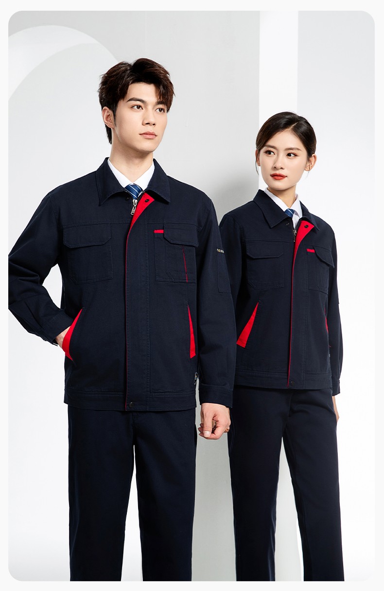 JC-339S 春秋雙層純棉工作服套裝拉鏈男女加厚全棉長袖工廠工裝勞保服定制(圖13)