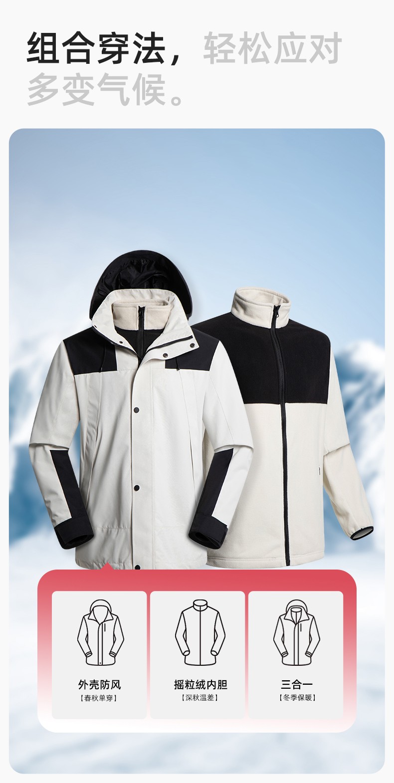 LT-3561 沖鋒衣定制印logo刺繡企業(yè)加絨工作服防水三合一風(fēng)衣外套秋冬工裝(圖6)