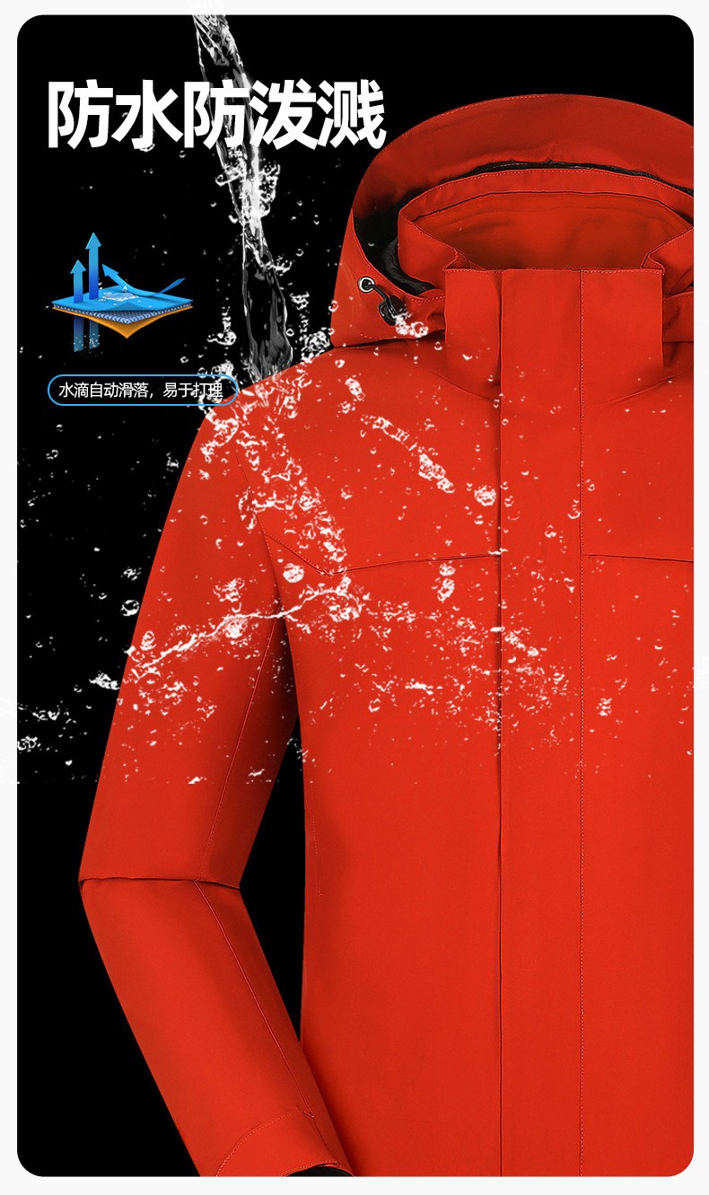 YJ-968 海源三合一沖鋒衣工作服男純色團(tuán)體企業(yè)工裝加絨保暖外套廠服定制(圖4)